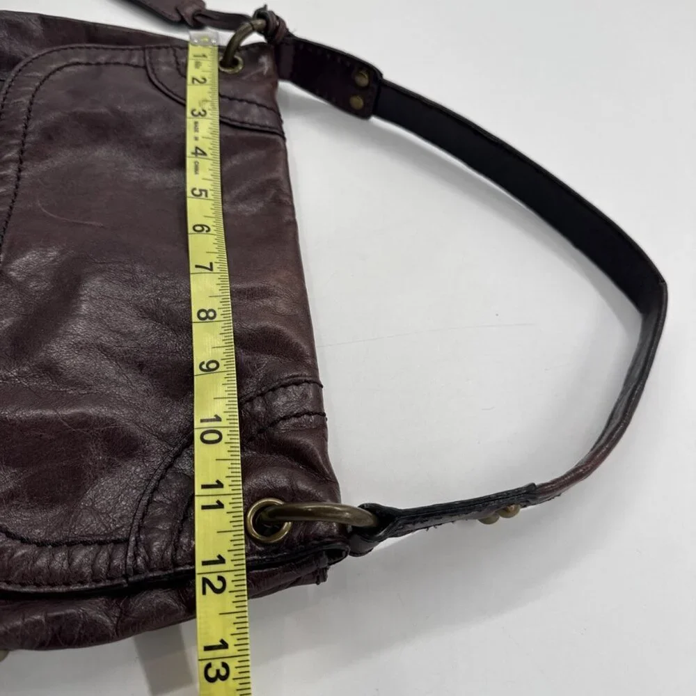 Vintage FOSSIL Leather Shoulder Messenger Bag Dark Plum Large Purse Y2K Hobnail